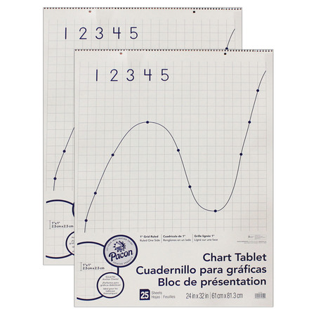 PACON Grid Ruled Chart Tablet, 1" Grid, 24 x 32, 25 Shts/Tablet, PK2 74700